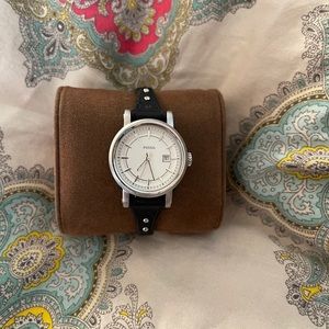 Women’s Fossil Watch Thin Black Leather Band